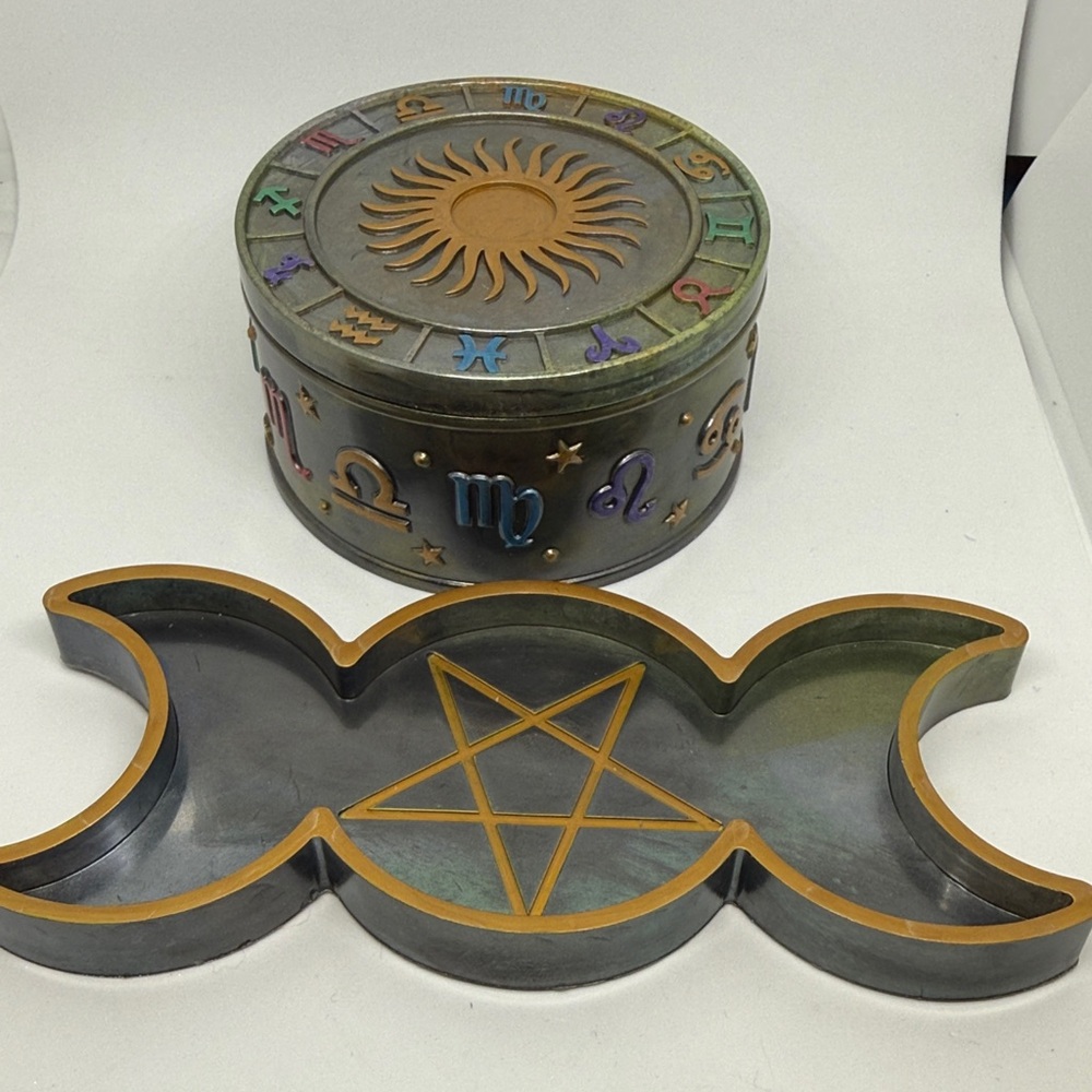 Unique Resin Zodiac Trinket Box and Pentagram Tray